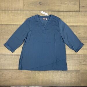 Chico's‎ Blouse Womens Size 2 or L Blue Layered Top Lavar Coastal Career Office